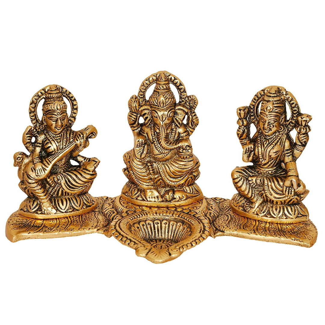 Lakshmi Ganesh Saraswati Idol with Diya (Diwali Special)