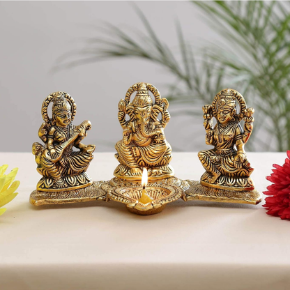 Lakshmi Ganesh Saraswati Idol with Diya (Diwali Special)