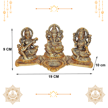 Lakshmi Ganesh Saraswati Idol with Diya (Diwali Special)