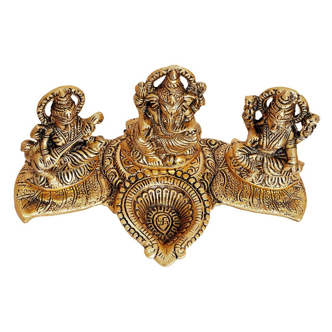 Lakshmi Ganesh Saraswati Idol with Diya (Diwali Special)