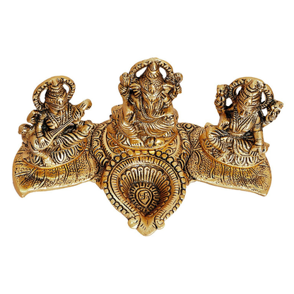 Lakshmi Ganesh Saraswati Idol with Diya (Diwali Special)