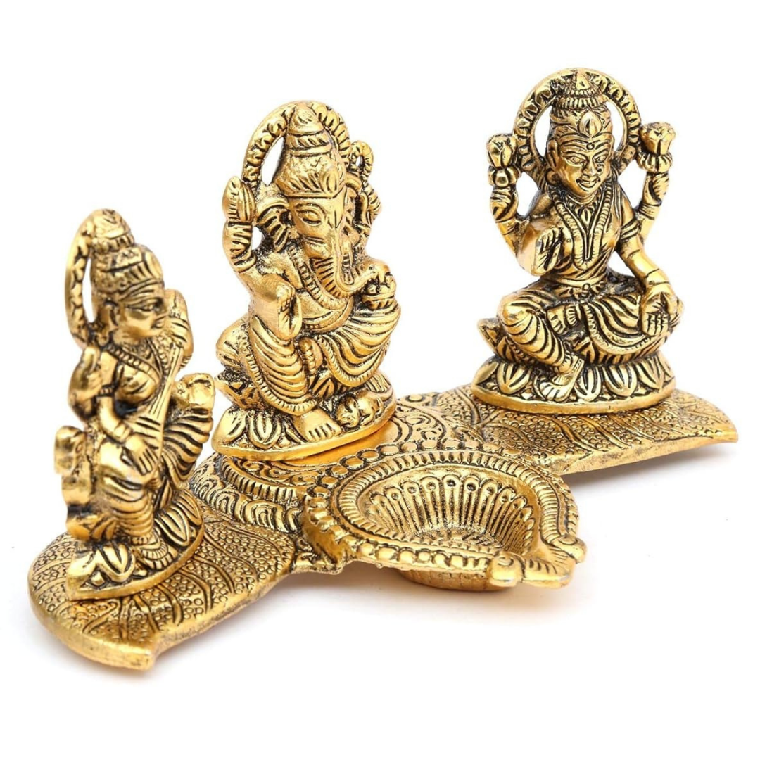 Lakshmi Ganesh Saraswati Idol with Diya (Diwali Special)