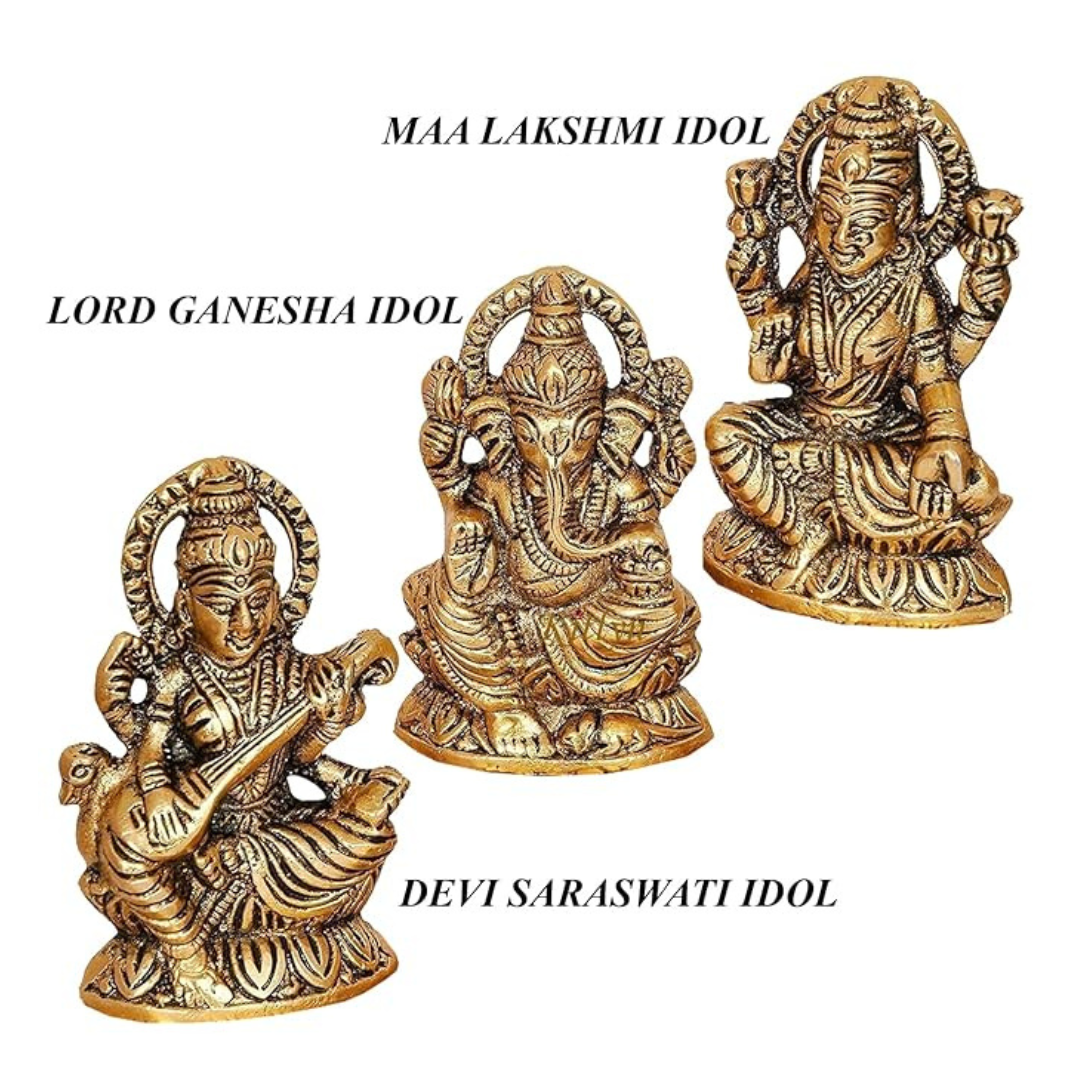 Lakshmi Ganesh Saraswati Idol with Diya (Diwali Special)