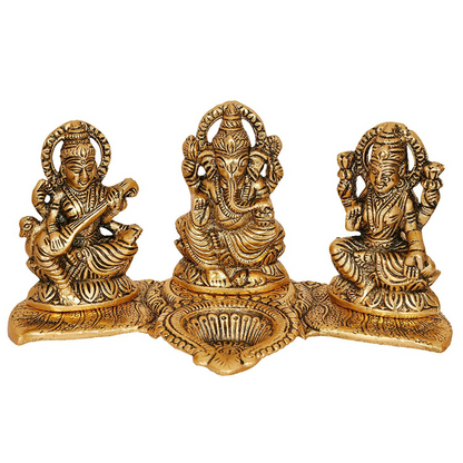 Lakshmi Ganesh Saraswati Idol with Diya (Diwali Special)